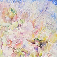 Hummingbird and Hollyhock